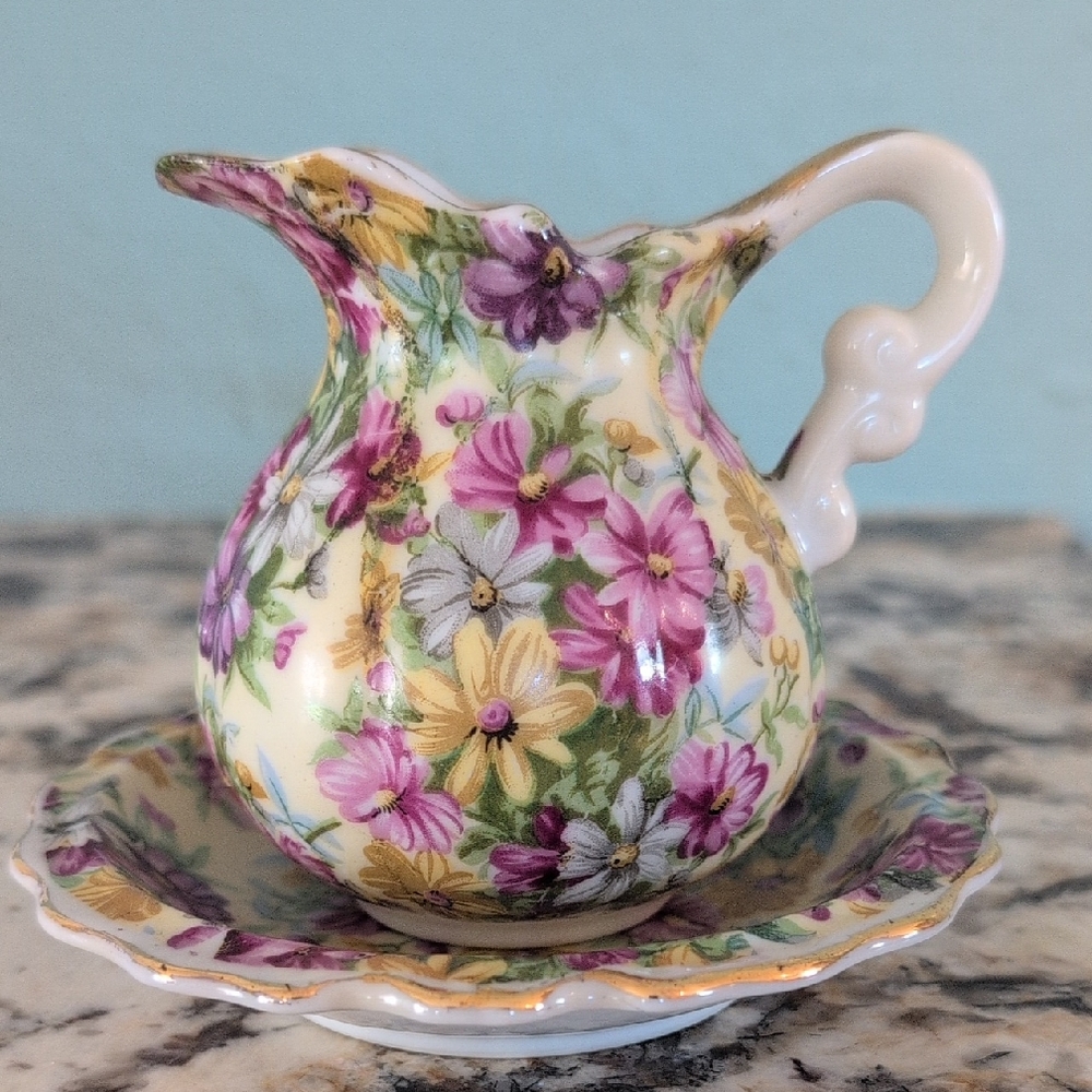 Royal Chintz 2179 Floral Porcelain Creamer and Saucer Set